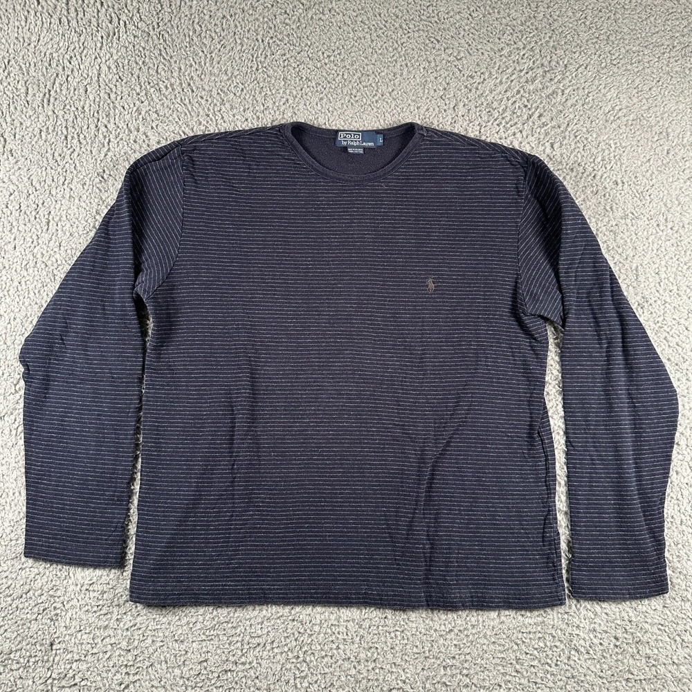 Vintage Polo Ralph Lauren Sweatshirt Mens Large Navy Striped 90s Crewneck Pony